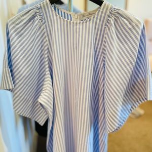 Cotton  sky blue. striped puff sleeve long dress size fits Media or Large
